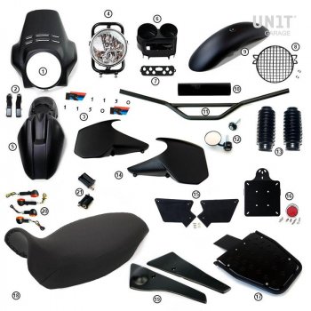 R1150R PRO Kit mit Tankseitenverkleidungen im Rohr (Matt Black)