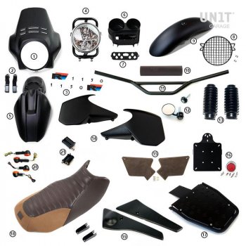 R1150R PRO Kit mit Tankseitenverkleidungen im Rohr (Matt Black)
