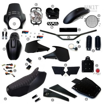R1150R PRO Kit mit Tankseitenverkleidungen im Rohr (Matt Black)