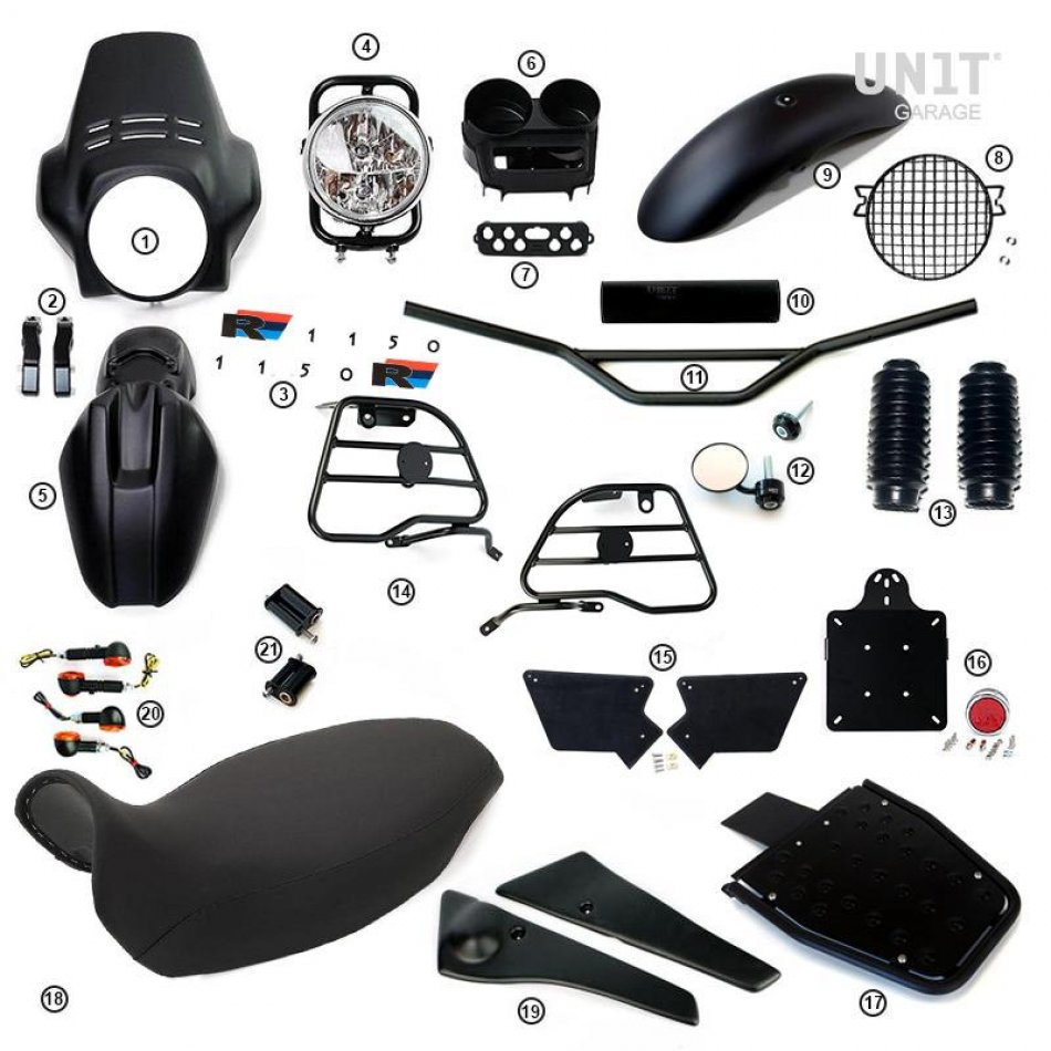R1150R PRO Kit mit Tankseitenverkleidungen im Rohr (Matt Black)